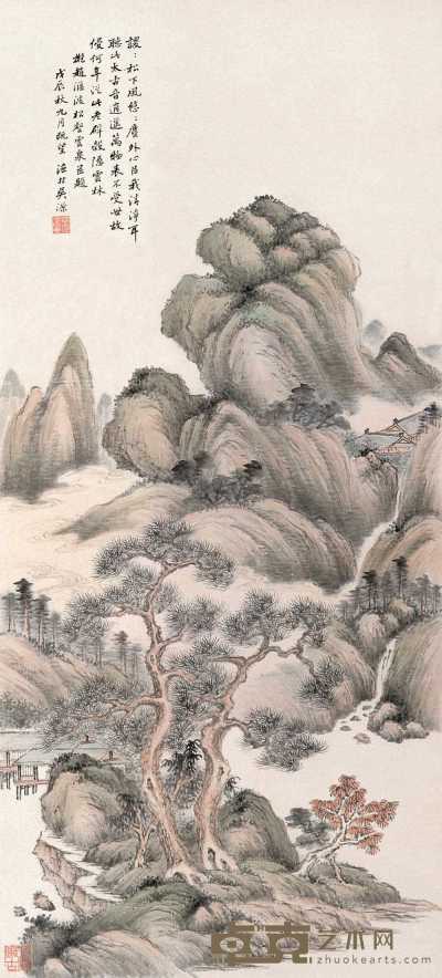 吴子深 戊辰（1928年）作 松壑云泉 立轴 95×43.3cm